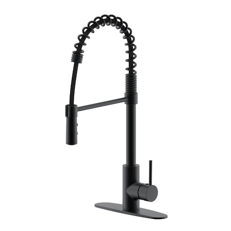Westbrass Kitchen Spring Spout W/ Dual Function Spray Head, Ceramic Disc Valve and Base Plate in Matte Black KS18A-62